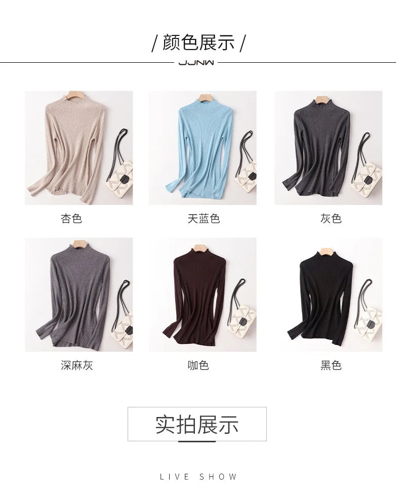 Yuyue Autumn and Winter Silk Cashmere Blended Turtleneck Sweater Women's Korean Version Fashion Slim-fit Pullover Long-sleeved F.