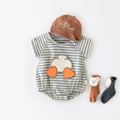 Milan cel Sommer Baby kleidung neue dünne Streifen Bodysuit Cartoon Entlein Kurzarm ein Stück für Neugeborene Jungen Mädchen.