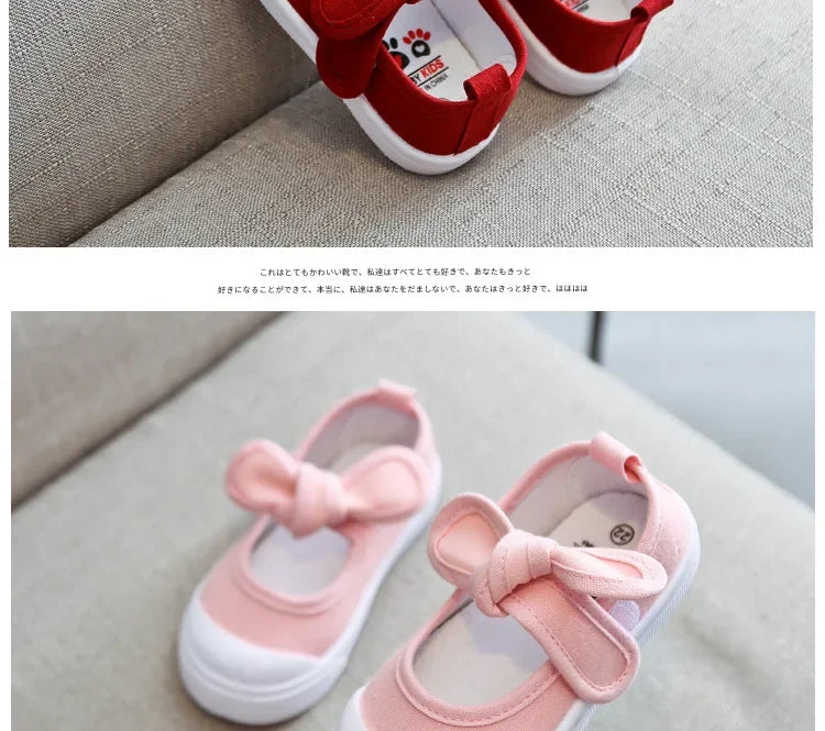 Korean Style Fashion Children Fashion Girls Canvas Shoes Versatile Bow Baby Kids Casual Shoes Simple Classic Candy Color Bowtie.
