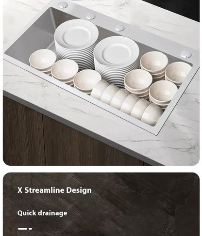 Stainless Steel Kitchen Sink Rice Grain Embossing Large Single Slot Household Wash Dish and Wash Vegetable Bowl Undermount Basin