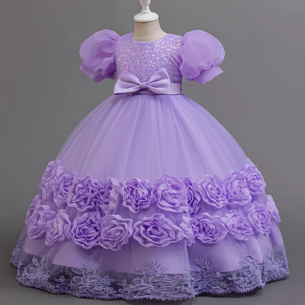 4-12 Jahre altes Blumenjungen-Hochzeitskleid, Abendkleid, Pailletten, langes Halloween-Mädchenkleid, Weihnachtsaufführung, Gastgeber-Redenen.
