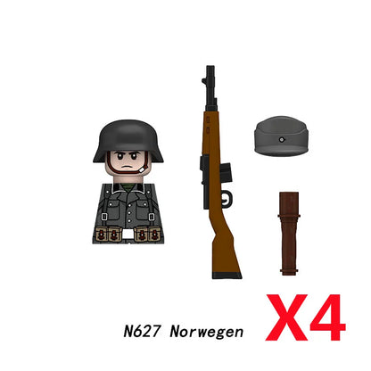 Military WWII Figure Building Blocks Accessories MP40 Rocket Launcher MG42 Officer Army Camouflage Soldier Pzf 98K Toy Gift N029.