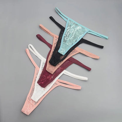 Moonflame 5Pcs Lace Cotton Thongs Underwear Lingerie For Women T-back Ladies Transparent G-string Girls Panties