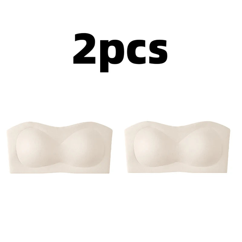 2Pcs/Set Sexy Seamless Top Bra Invisible strapless Bras Women Underwear thin Non slip Push up Bralette Wireless Female Lingerie