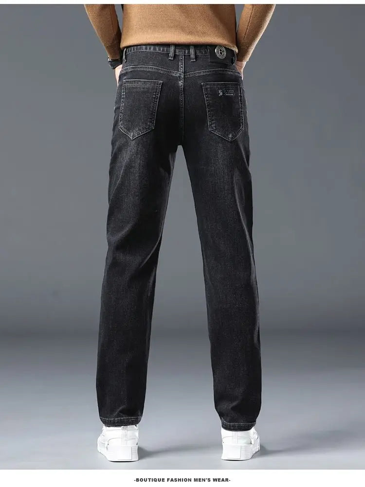 2025 New Stretch Jeans Men's Regular Classic Business Slim Trousers Black Blue Straight Male Y2K Brand Clothing Pants Size 29-40