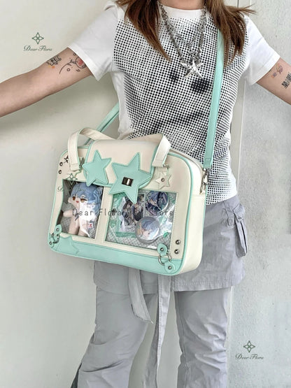Y2K Trendy Star Ita Bag Lolita Girl Transparent Pocket Fashion Crossbody Bag Women's DIY Display Shoulder Bag Cute Purse Handbag.