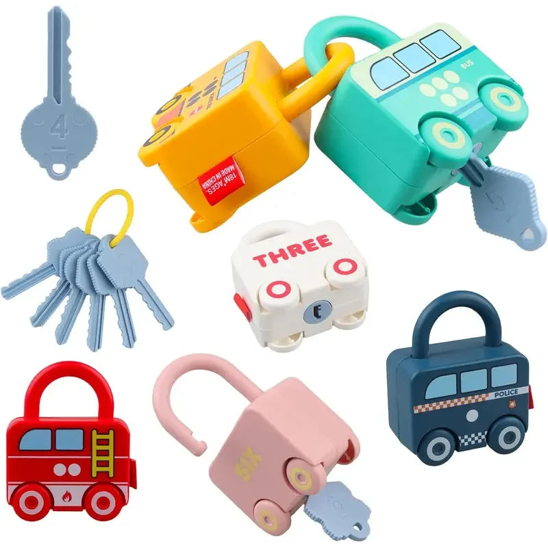 Educational Car Shaped Puzzle Matching Lock Toy with Key for Children - Intellectual Development Cognition Buckle Unlocking Game.