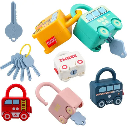 Educational Car Shaped Puzzle Matching Lock Toy with Key for Children - Intellectual Development Cognition Buckle Unlocking Game.