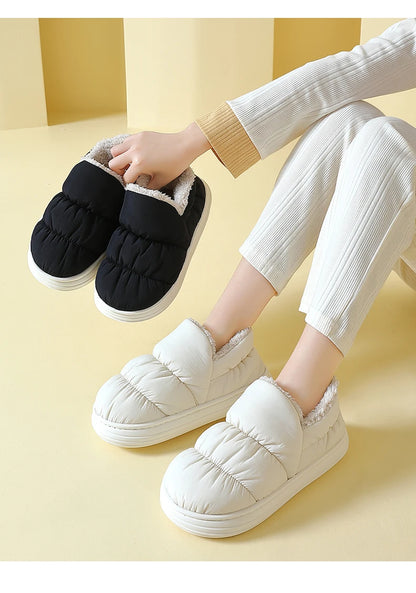 QYCKABY Plush Shoes For Women Mules Indoor Outside Winter Home Warm Fluffy Anti-skid Boots Fur Cotton Shoe Men Outdoors Sneakers.