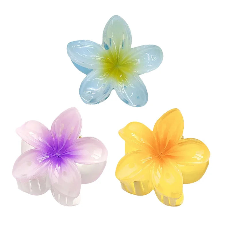 6Pcs Hawaiian Gradient Hair Clips Flower Hair Claws Women Small Size Fashion Headwear Hairpin Crab Barrette Hair Accessories.
