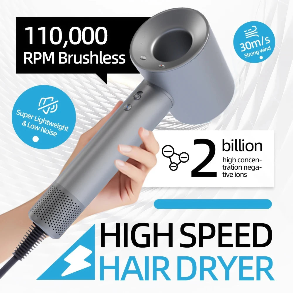 Bladeless high-speed hair dryer, negative ions, high power, silent and quick drying, portable, suitable for home and travel