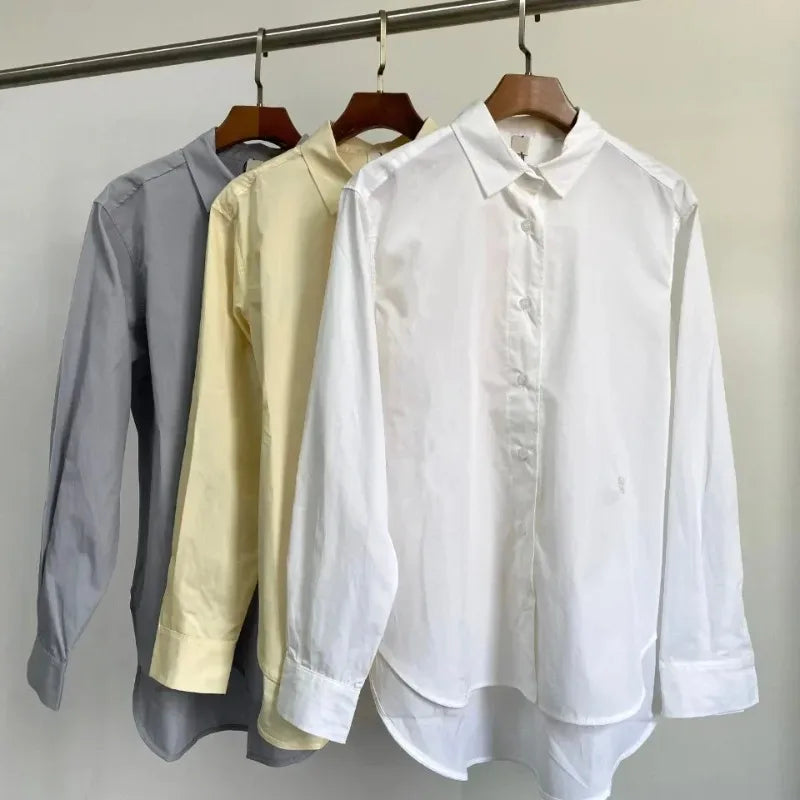 LUXURY Women's Vertical Striped Shirt, Short Front and Back, Short, Vertical Striped Shirt, Loose Long Sleeve, Commuter Style.