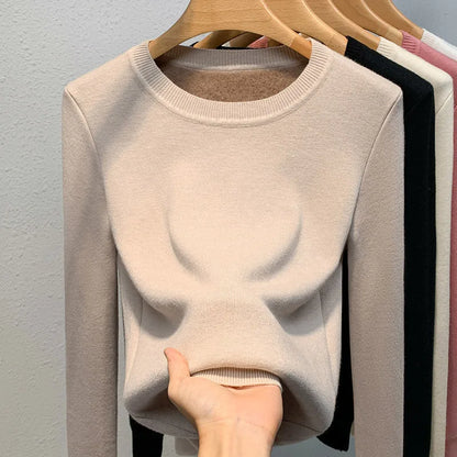 Rosa Pullover Frauen Winter Dicke Warme Stricken Pullover Schlank Plüsch Samt Gefüttert Strickwaren Jumper Langarm Tops Oansatz Poleras Mujer