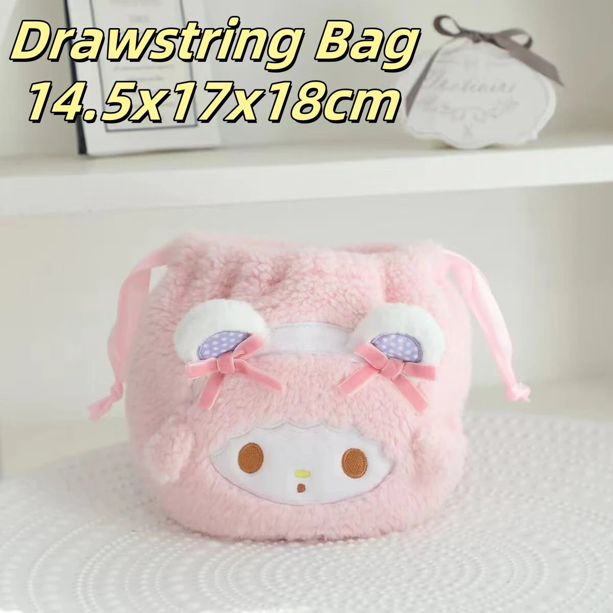 Cute My Melody Sweet Piano Cosmetic Bag Lovely Pink Drawstring Bag Kawaii Jewel Case Japanese Style Plush Bag Gifts Girl