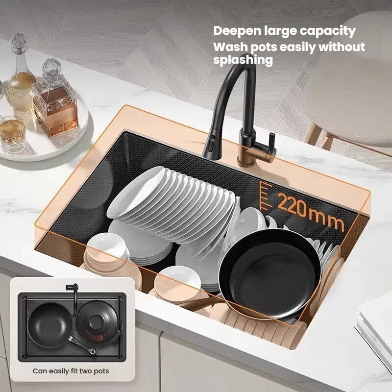 Gray Stainless Steel Kitchen Sink Large Single Slot Multifunctional Nano Honeycomb Embossed Wash Dish Basin Undermount Basin