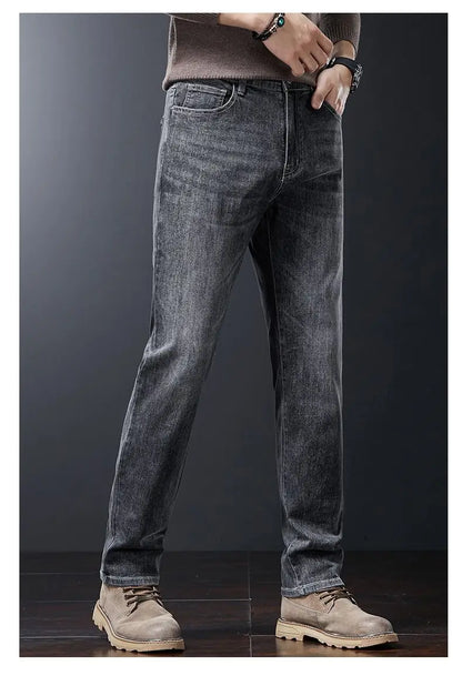 2025 New High Quality Jeans Men Baggy Pants Autumn Straight Cut Loose Solid Denim Pants Streetwear Fashion Pockets Vintage Man.