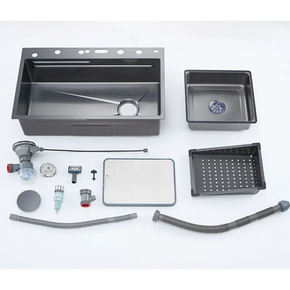 304 Edelstahl Wasserfall Küchen spüle große Einzels chlitz integrierte Digital anzeige Wasserhahn Set Seifensp ender Tasse Waschmaschine