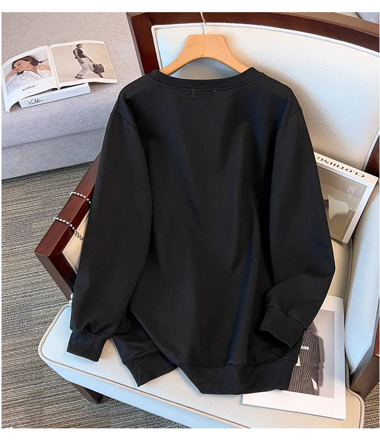 175kg plus size Damen büste Frühling Herbst lose Langarm bedrucktes Sweatshirt Top schwarz rosa 6xl 7xl 8xl 9xl 10xl 11xl