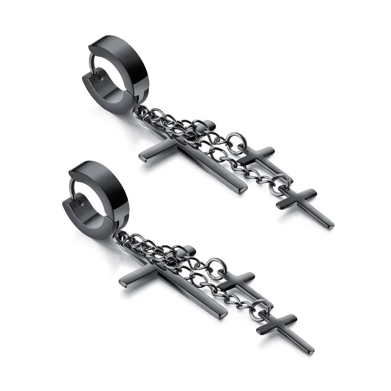 New 2PCS Men's Knights Simple Cross Stud Earrings Templar Knight Ear Studs Stainless Steel Crucifix Male Jewelry Gifts.