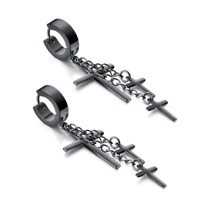 New 2PCS Men's Knights Simple Cross Stud Earrings Templar Knight Ear Studs Stainless Steel Crucifix Male Jewelry Gifts.