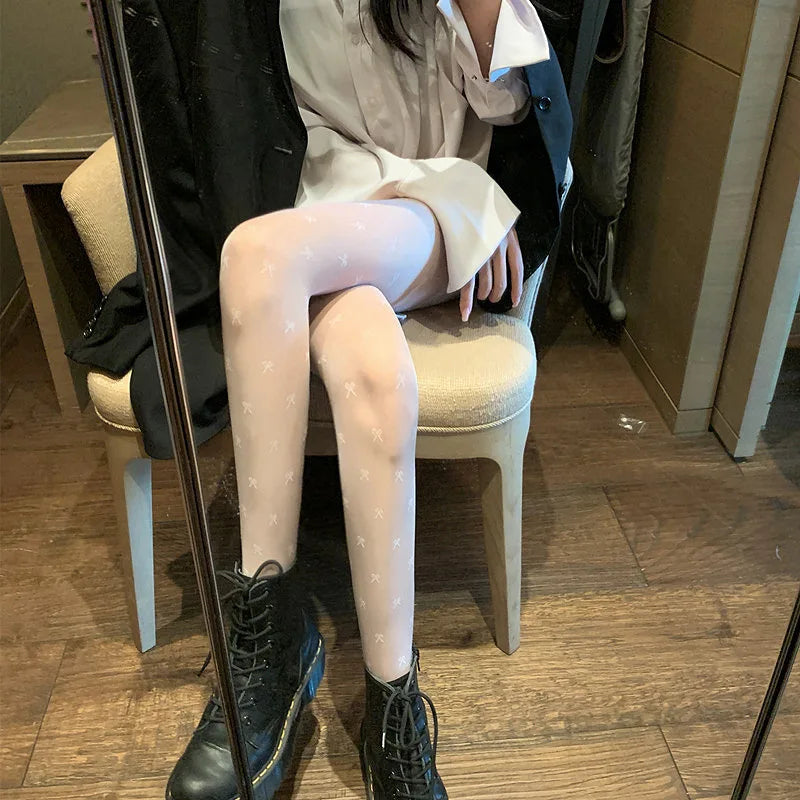 Black Polka Dot Butterfly Knot Tights Ultra Thin Women's Stockings Prevent Snagging Sexy Silk Pantyhose Spring Summer