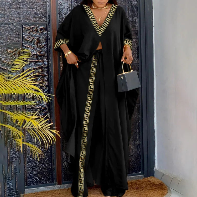 2023 Spring Summer New Women's V-neck Loose Long Sleeved Top Letter Printing Fashion Casual Open Front Women's Pants Set.