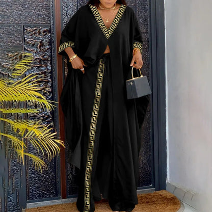 2023 Spring Summer New Women's V-neck Loose Long Sleeved Top Letter Printing Fashion Casual Open Front Women's Pants Set.