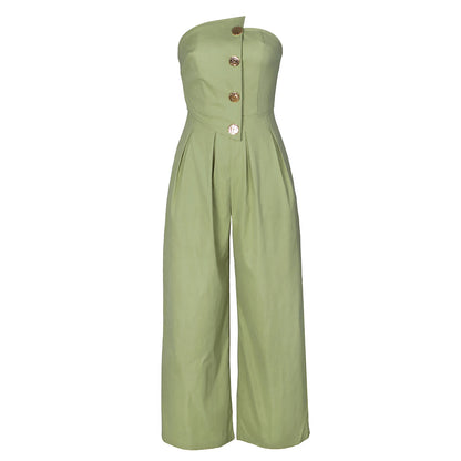 Tube Jumpsuit Women Strapless Sleeveless Rompers Wide Leg High Waist Jumpsuits Solid Color Summer Party Commute Outfits Clothes.