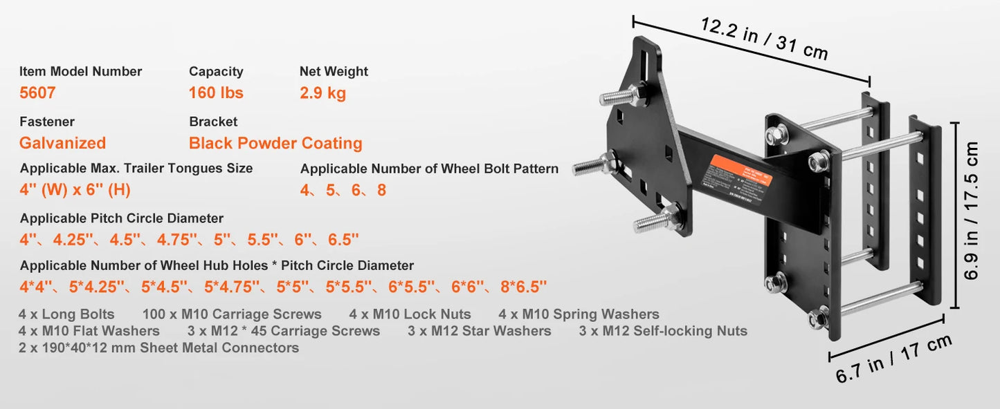 SucceBuy 160 lbs Ersatzreifenträger mit Befestigungsschrauben, Halterungsschuhe an Bolzenmustern, Reifenmontage-Radhalter für Anhänger, Wohnmobile