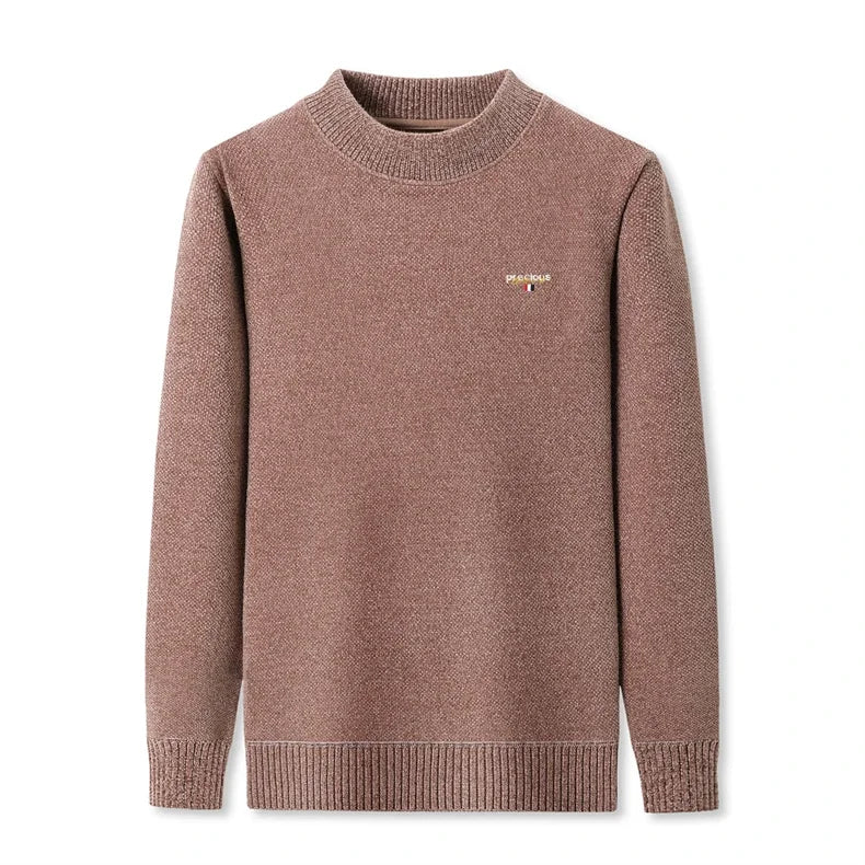 Luxury high-end round neck sweater men's winter trend brand embroidered Korean version casual plush warm thick knitted pullover.