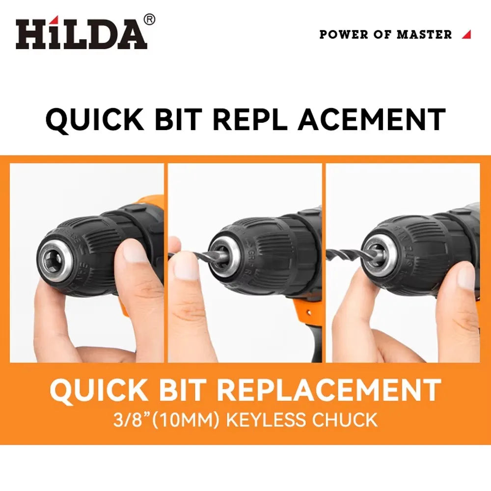HILDA 21V Bohrmaschine Mini Wireless Power Treiber Lithium-ionen Batterie Akku-bohrschrauber Elektrische Schraubendreher Hause DIY Power werkzeuge