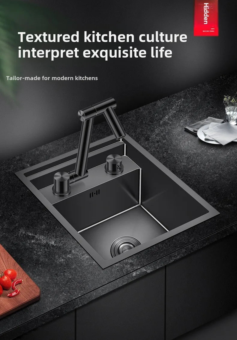 304 Stainless Steel Bar Sink Small Kitchen Sink Hidden Cup Washer Single Slot With Lid Balcony Garden ﻿