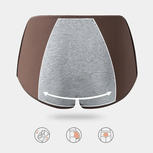 High Waist Period Underwear for Women | Cotton Leak Proof Panties | Anti-Overnight Flow | Plus Size M-4XL (Black/Beige).