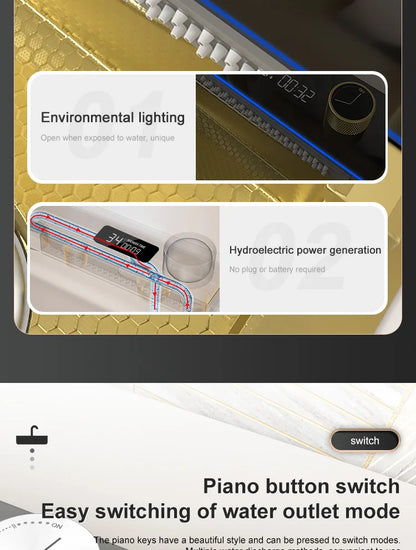 Golden Stainless Steel Waterfall Kitchen Sink Gold Embossed Extra Large Single Slot Digital Display Dishwashing Basin 100x50cm