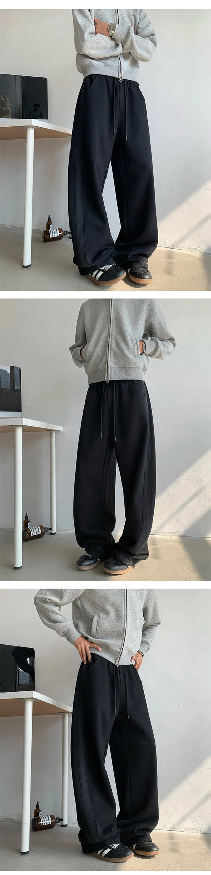 New Men's Casual Pants Side Striped Wide Leg Outdoor sports pants Straight Sweatpants Neutral High-quality Long Baggy Trousers.