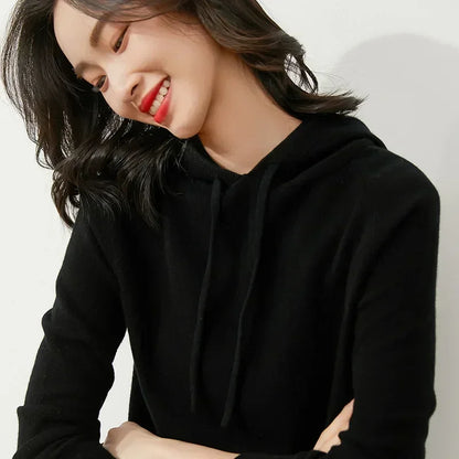 Women's Autumn and Winter New Casual Hoodies Sport Loose Hooded Knitted Hoodie Pullover Sweater