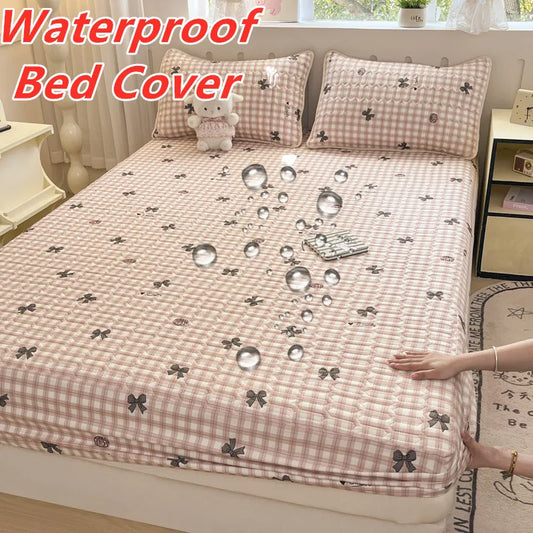 Thicken Bed Cover Waterproof Mattress Protector Elastic Bedspread Printed Bed Linen for Home 매트리스 커버 (No Pillowcase).