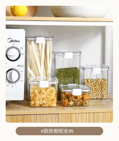 Food Box Storage Container With Airtight Lid Condiment Organizer Plastic Dispenser Jar Hermetic Kitchen Cereal Snack Spaghetti