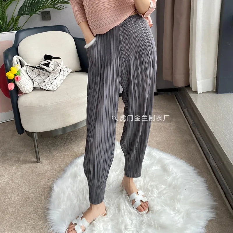 Miyake Life Pleated Pants Loose Harem Pants Women's Summer Thin Fashion Versatile Nine-minute Calf Pants