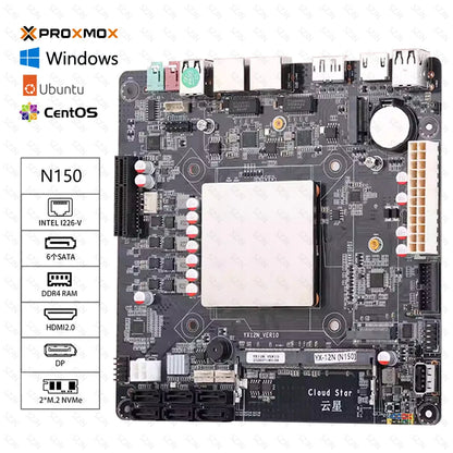 Mini ITX Motherboard N150 for DIY NAS Support DDR4 Max 32GB 2*2.5G RJ45 6*SATA3.0 2*M.2 NVME Low Power Consumption Motherboard.