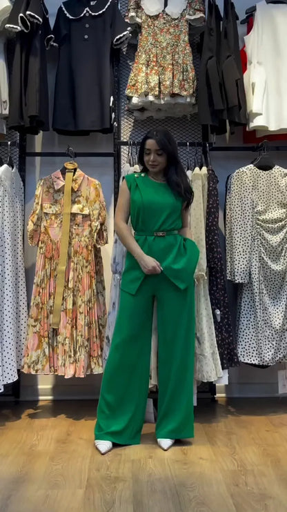 Women Women Piece Set High Waist Pocket Pant Sets Tops Solid Sleeveless Spliced Elegant Round Neck Top Suits Office Lady.