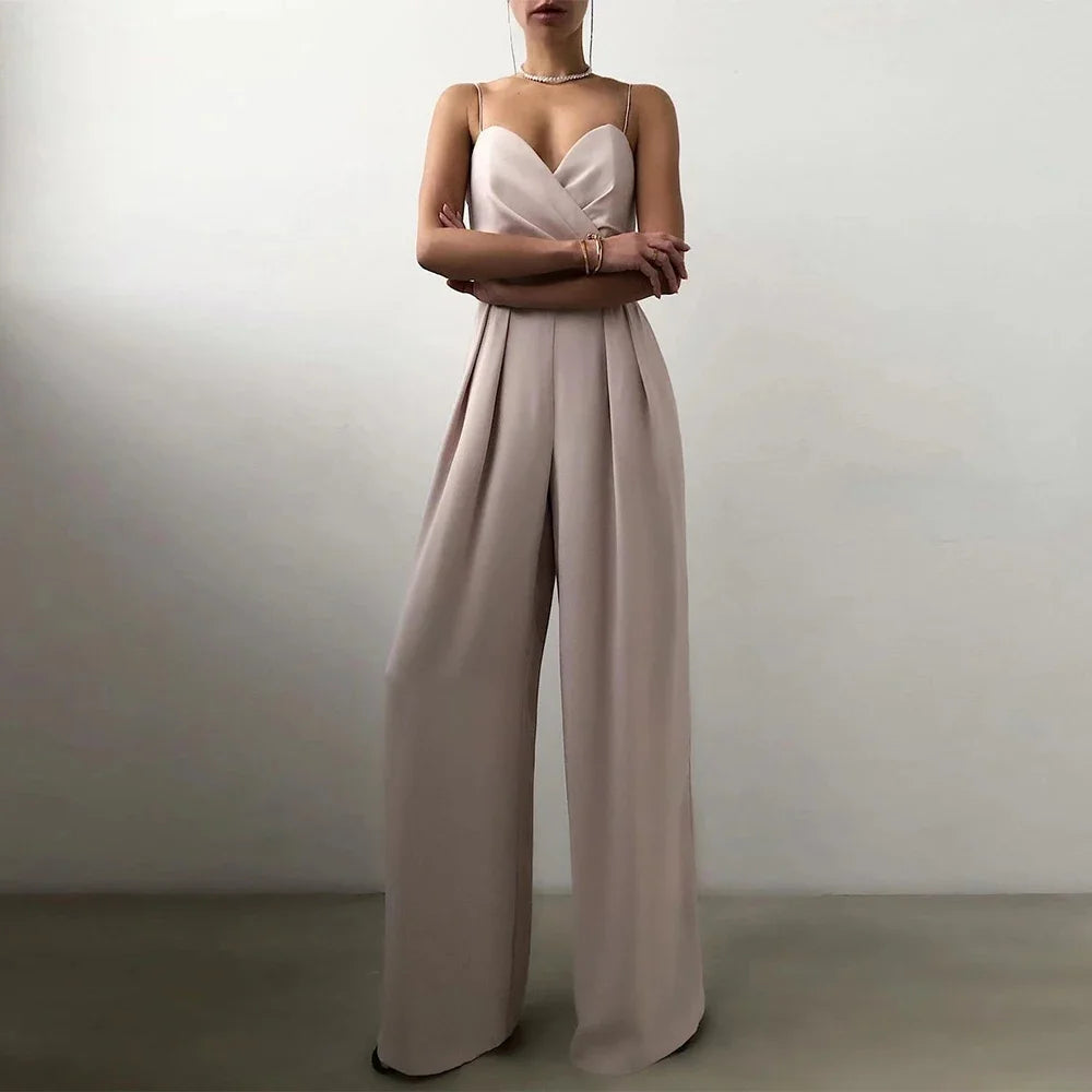 CPSYMYM  Jumpsuits Summer Skinny Fit Chic Folds Sleeveless Sweetheart Neck Full Length Wide Leg Casual Jumpsuits For Women.