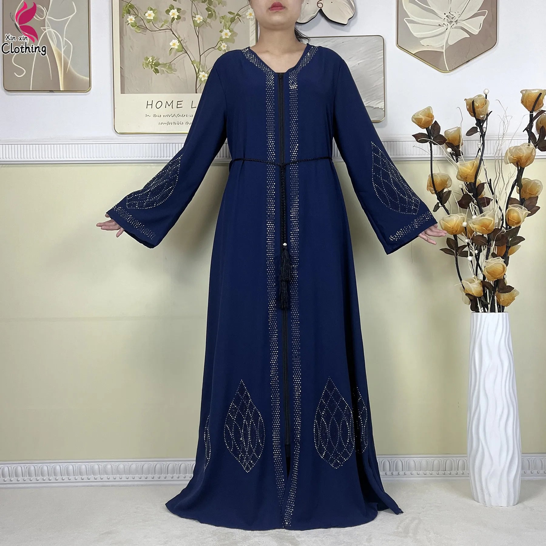 New Muslim Abayas For Women Long Sleeved Dress Dubai Lady Elegant Long Dress Islam Clothing African Abaya Loose Robe With Turban.