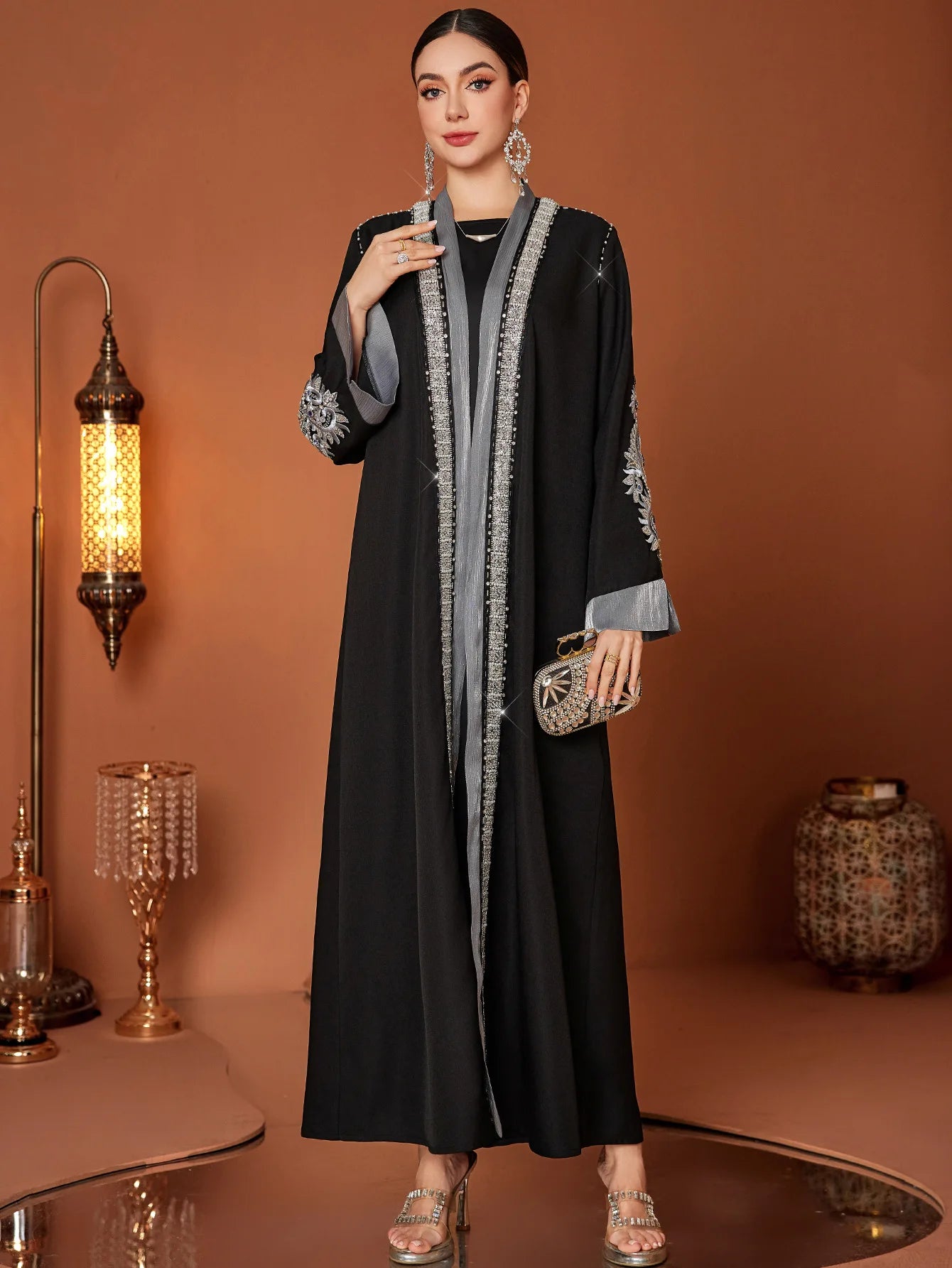 Ramadan Eid Open Abaya Damen Dubai Luxury Fashion Muslim Kimono Dress Kaftan Robe Femme Prayer Clothes Women Clothing Kebaya.