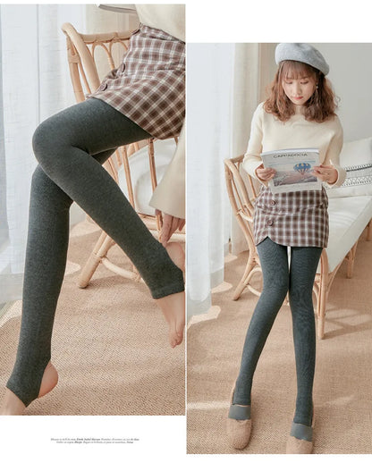 Women's Fall Winter Ribbed Vertical Stripe Thermal Leggings Fleece Thickened  Street Ready Seamless High Waist Thermal Pants