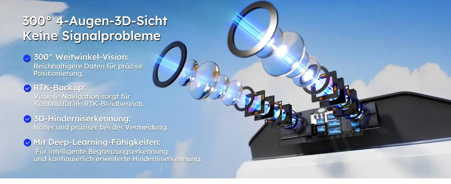 ANTHBOT Genie 600 AI kabelloser Roboter-Rasenmäher, max. 900 m2, Vollfrequenzband RTK + 4-kamera-Vision-Rasenmäherroboter