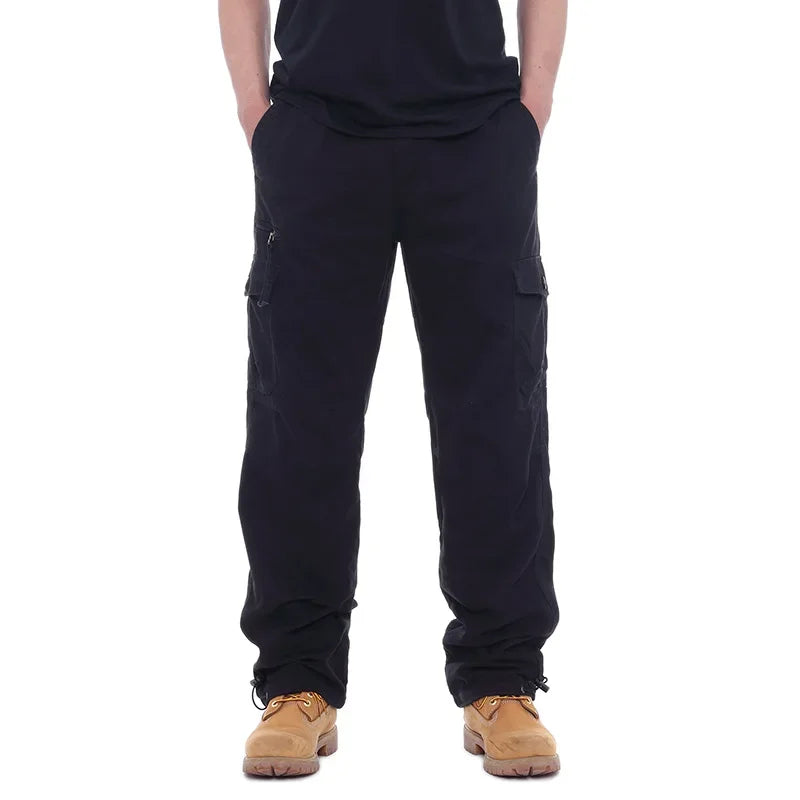 2025 Men's Casual Elastic Waist Plus Size Cargo Pants Multiple Pockets Loose Fit Trousers For Construction Site