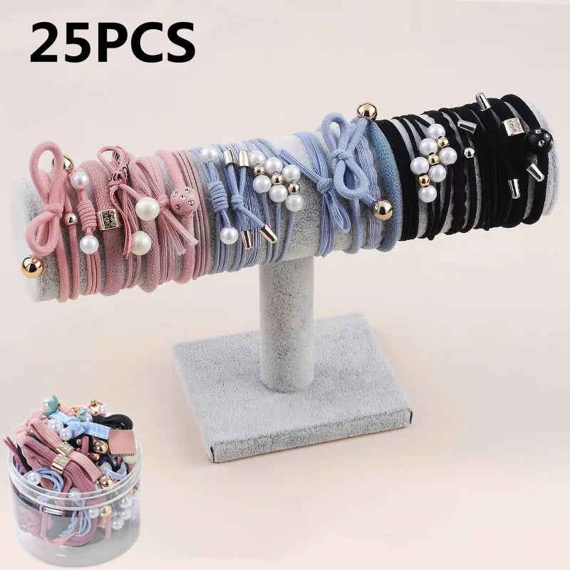 50/12PCS  Women Elastic Hair Ties Pearls Fashion Girls Scrunchies Ponytail Holder Rubber band Hair Rope Hair Accessories