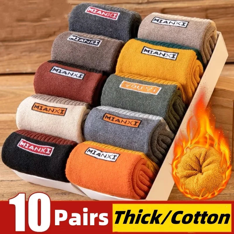 10Pairs/Men's Cotton Socks Winter Autumn Thickened Warm Mid-tube Socks Cotton Loop To Keep Warm Antibacterial Socks for MenWomen.