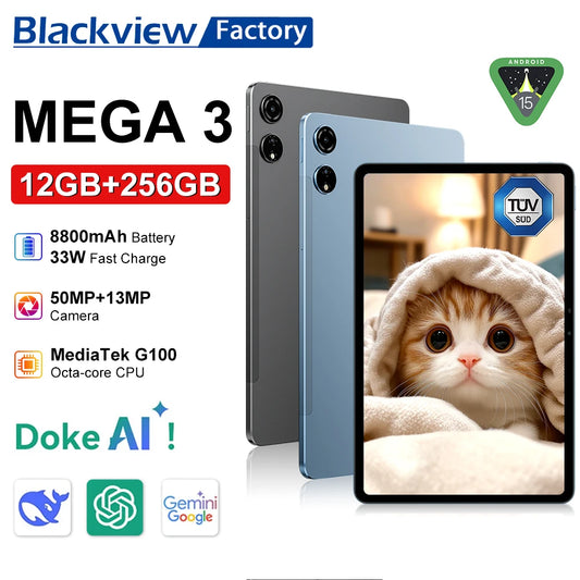 2025 Blackview MEGA 3 Tablet Android 15 Pad 12.1" 2.5K 90Hz Display 12GB 256GB 8800mAh Tablets PC 33W Fast Charging 50MP Camera.